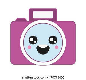 flat design kawaii photographic camera icon vector illustration