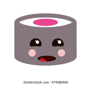 flat design kawaii sushi piece icon vector illustration