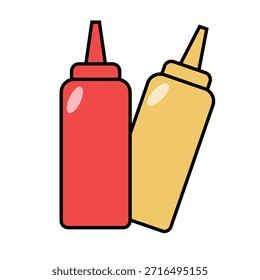 Flaches Design Ketschup und Senf Quetschflasche Icon. Vektor.