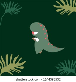 flat design of kid character in t rex mascot dress, green jurassic theme