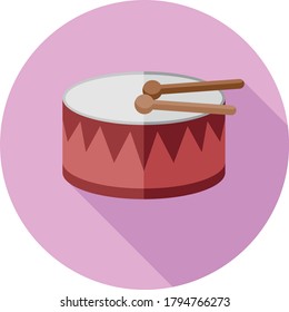 Flat design kids drum with drumsticks. Vector illustration