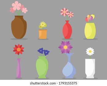 Flat Design - Kind of vases with flower illustration