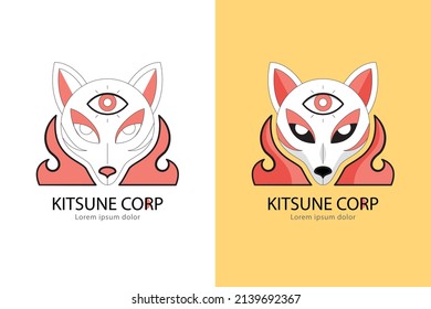 flat design kitsune logo collection vector