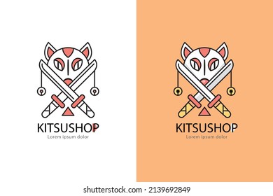 flat design kitsune logo collection vector