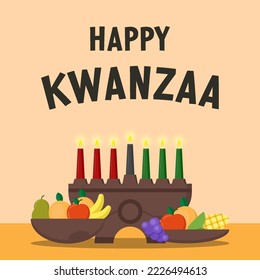 flat design Kwanzaa with candles, and fruits