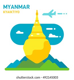 Flat design Kyaiktiyo pagoda illustration vector