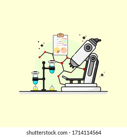 flat design laboratory with two test tubes and a microscope