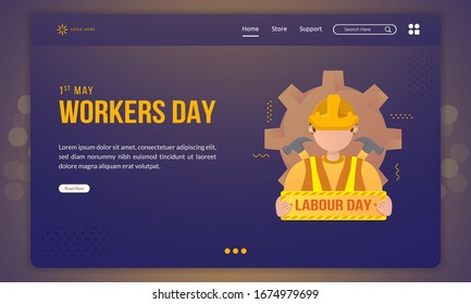 Flat design of Labour day concept on landing page template