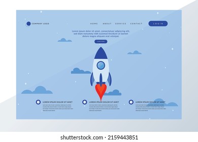 flat design landing page website rocket space theme