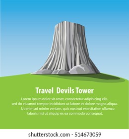  flat design landmark illustration vector cartoon. Travel and Famous Landmarks and beautiful. Devil's Tower Island on america