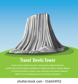 flat design landmark illustration vector cartoon. Travel and Famous Landmarks and beautiful. Devil's Tower Island on america