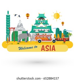 Flat design, Landmarks and icons in Asia, Vector