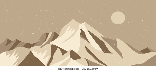 Flat design landscape background with mountains, moon and hills. creative minimalist modern art print. use for print art, poster, cover, banner