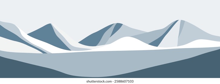 Flat design landscape background with mountains, sea, beach and hills. creative minimalist modern art print. use for print art, poster, cover, banner