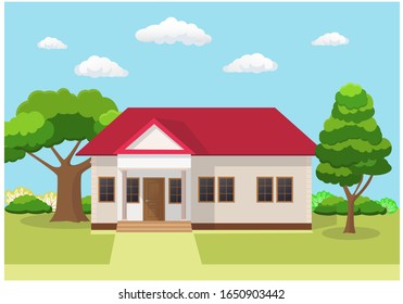 Flat design of landscape house concept vector illustration