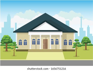 Flat design of landscape house concept vector illustration