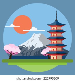 Flat design landscape of Japan illustration vector