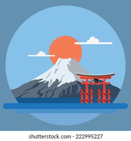 Flat design landscape of Japan illustration vector