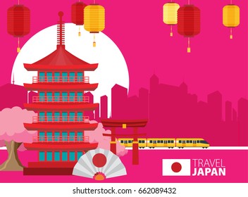 Flat design landscape of Japan illustration vector