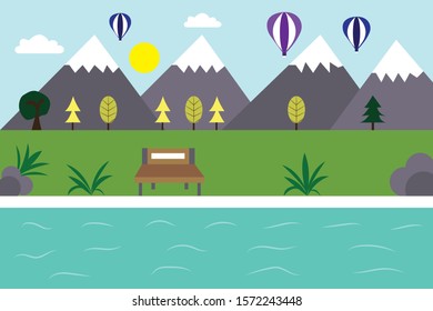Flat Design landscape with Mountains flat design