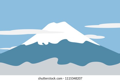 flat design landscape wallpaper background graphic illustration. Fog under the mountains and clouds . This is Mt. Fujiyama. 