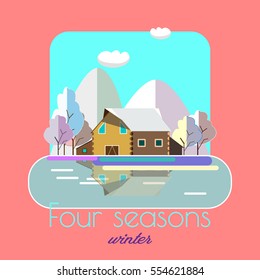 Flat design landscape.Four seasons-winter