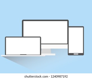 Flat design laptop computer and phone vector.