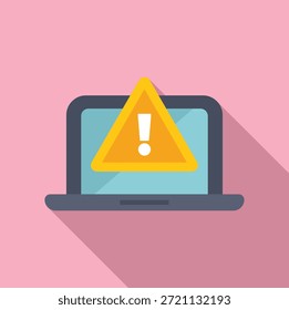 Diseño plano de una computadora portátil que muestra un símbolo de alerta sobre un fondo rosa