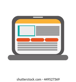 flat design laptop with document on screen icon vector illustration