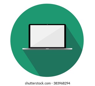Flat Design Laptop Icon With Long Shadow-Illustration