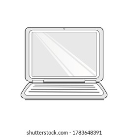 Flat design laptop isolated on white. Thin line art style portable computer. Hi-tech modern device with screen and keyboard. Web design simple outline icon. For web site designers and developers