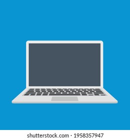 Flat design laptop isolated on blue background. Vector