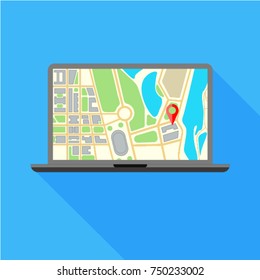 Flat design of  laptop. Map navigator. Navigation