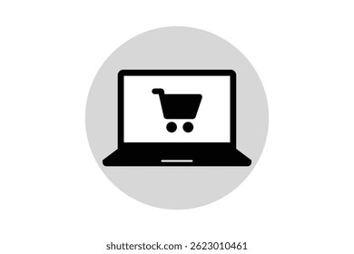 Flat Design Laptop Shopping Icon, laptop shopping cart icon, online laptop buying vector, laptop checkout cart icon