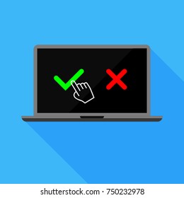 Flat design of laptop.Click and choice.Alternative

