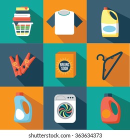 Flat design laundry icon collection. EPS 10 vector