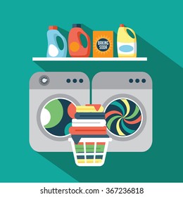 Flat design laundry room. EPS 10 vector