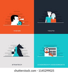 Flat Design Leadership Concept Set. Business Strategy. Chess Figures and Chessboard. Leadership Assessments. Leadership Vision. avatar,background,cartoon,character,concept,couple,couples,design,female