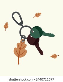 Ilustración de hojas de diseño plano con llavero