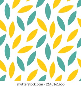 Flat design leaves pattern. Yellow and blue leaves. Vector illustration.