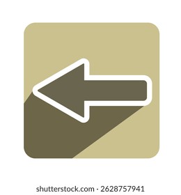 Flat design left arrow icon. Beige square button with white outline and long shadow. Back, previous, or navigation symbol for web, app, UI.