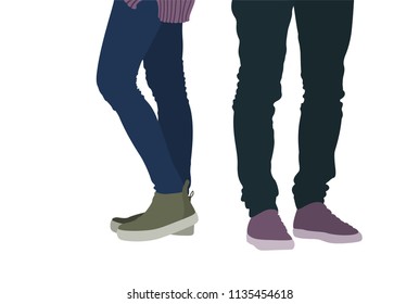 diseño plano Legs de pareja de hombres y mujeres con una cara de calzado y calzado