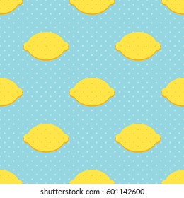 Flat design lemons and polka dots seamless pattern background.
