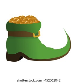 flat design leprechaun boots with gold coins icon vector illustration