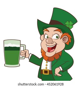 flat design leprechaun character holding beer icon vector illustration