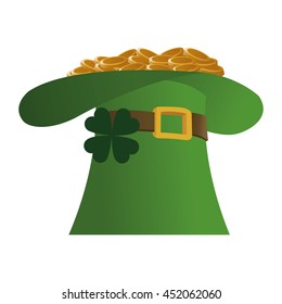 flat design leprechaun hat with gold coins icon vector illustration