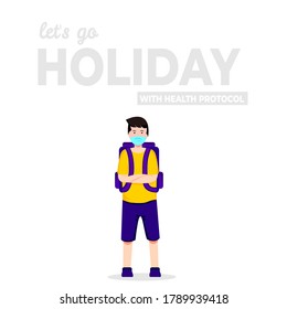 flat design of let's go holiday with health protocol