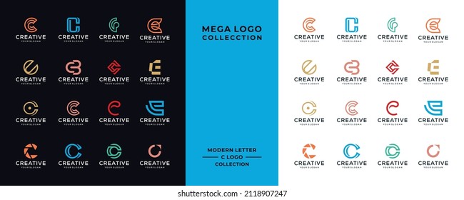 Flat design letter c logo template collection. black and white background, logo for business, technology, internet, etc