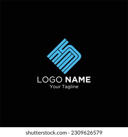 plantilla de logotipo de letra de diseño plana H y M