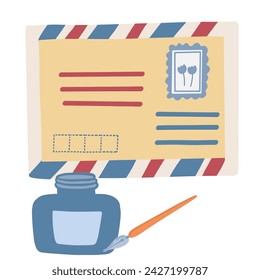 Flat design letter with postal stamp 